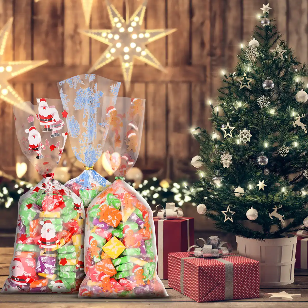 200pcs christmas gift bags pouch transparent gift