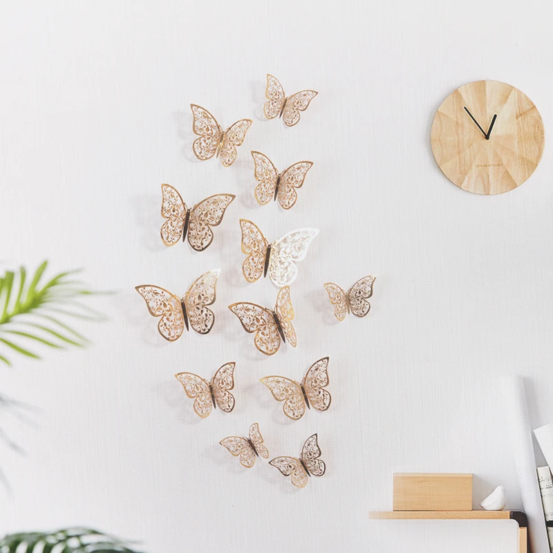 12 шт./компл. 3D наклейки на стену полые бабочки для детской комнаты домашний