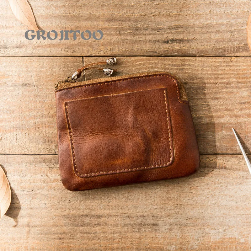 Фото GROJITOO ручной работы кожаная сумка для пикапа мужчин и женщин Мини нулевой кошелек