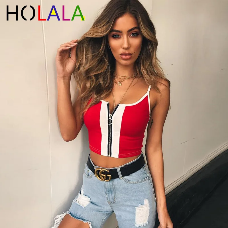 HOLALA Cotton Spaghetti Straps Patchwork Zipper Crop Tops 2020 Women Fashion Casual Spring Summer Tank Top
HOLALA Cotton Spaghetti Straps Patchwork Zipper Crop Tops 2020 Women Fashion Casual Spring Summer Tank Top