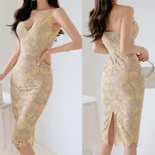 Women Summer Sexy Spaghetti Strap Fairy Yellow Dress Korean Style Temperament Slim Dress New Woman Mid-length Lace Fashion Dress
Women Summer Sexy Spaghetti Strap Fairy Yellow Dress Korean Style Temperament Slim Dress New Woman Mid-length Lace Fashion Dress