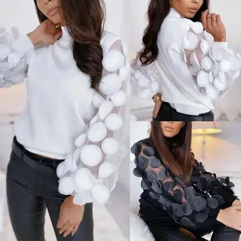 Fashion Sexy Turtleneck Mesh Puff Sleeve Top Spring Autumn Base T-shirts Dot Print Lace Decor Solid Color Slim Pullovers Top
Fashion Sexy Turtleneck Mesh Puff Sleeve Top Spring Autumn Base T-shirts Dot Print Lace Decor Solid Color Slim Pullovers Top