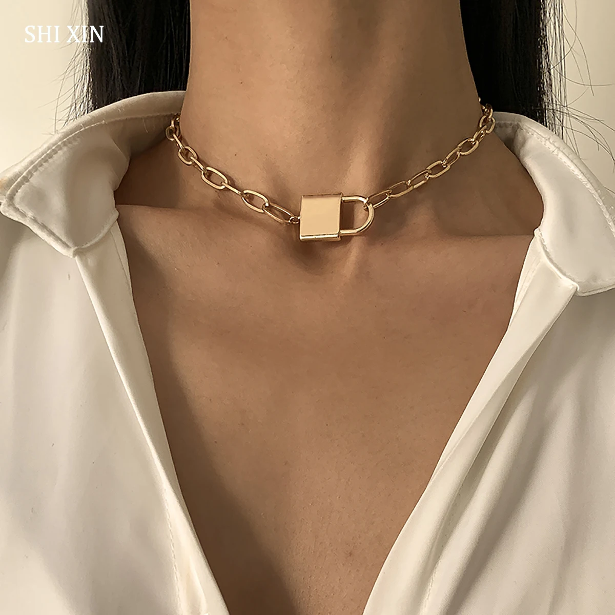 SHIXIN короткое ожерелье-чокер цепь с замком ожерелье кулоном для женщин модное