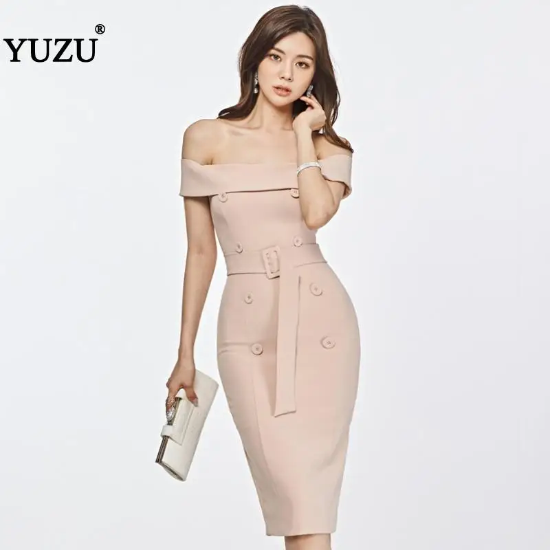 Sexy Off Shoulder Summer Bodycon Dress With Belt Double Breasted Slash Neck Solid Knee-length Dresses Lotus Root Color
Sexy Off Shoulder Summer Bodycon Dress With Belt Double Breasted Slash Neck Solid Knee-length Dresses Lotus Root Color