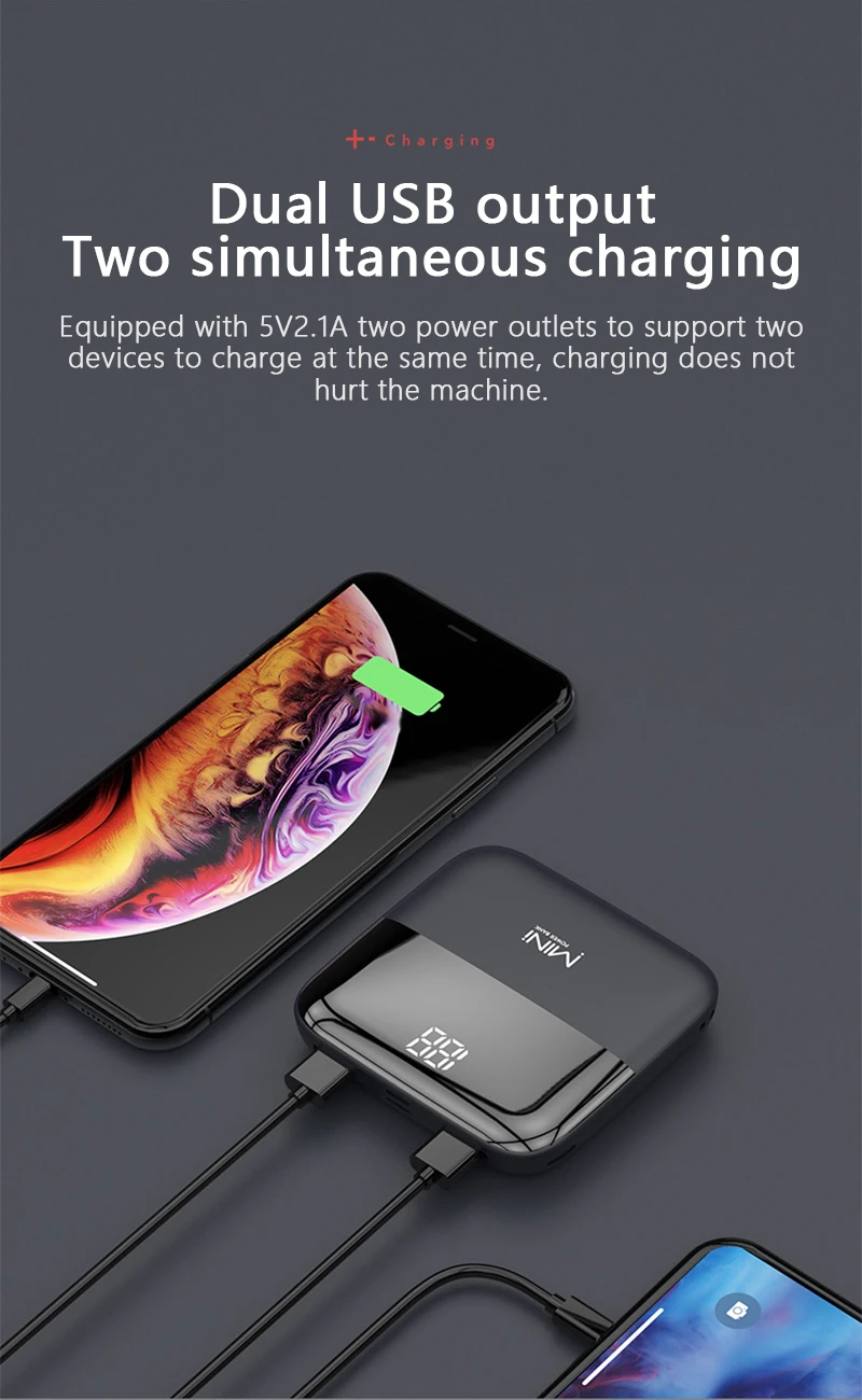 10000mAh Mini Portable Power Bank With Front Display For iPhone Models 5 10000mAh Mini Portable Power Bank With Front Display For iPhone Models 5