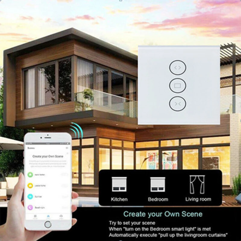 HAOQIYI APP remote control Smart curtain switch WIFI connection European standard tempered glass panel wall sticker switch
HAOQIYI APP remote control Smart curtain switch WIFI connection European standard tempered glass panel wall sticker switch
