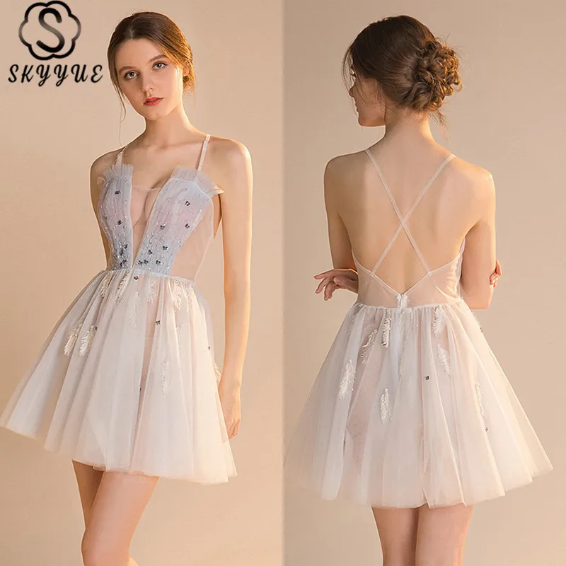 Skyyue Backless Perspective Dress Sexy Sling Crystal Cocktail Dresses Mini Cocktail Dress Embroidery Elegant Cocktail Gown H103 
Skyyue Backless Perspective Dress Sexy Sling Crystal Cocktail Dresses Mini Cocktail Dress Embroidery Elegant Cocktail Gown H103