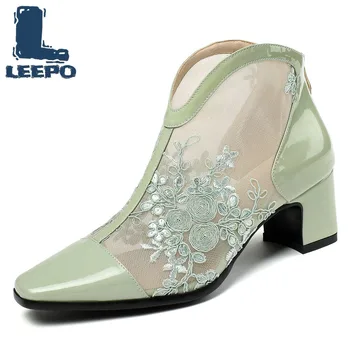 Women Summer Boots Cow Leather Net Perforated High Heels Square Toe Booties Woman Ankle Boots Feminine Hollow Mesh Shoes 2020 
Women Summer Boots Cow Leather Net Perforated High Heels Square Toe Booties Woman Ankle Boots Feminine Hollow Mesh Shoes 2020