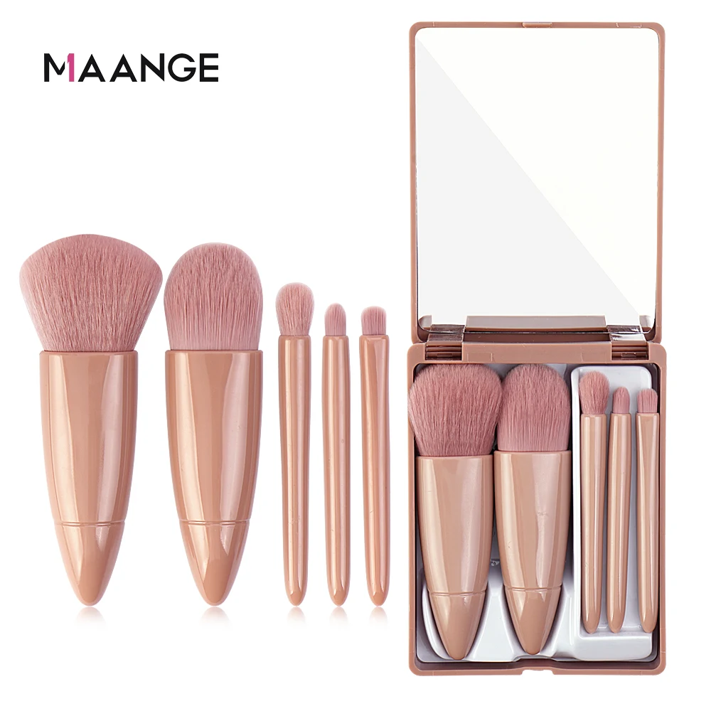 

MAANGE 5PCS Brushes Set With Mirror Foundation Blusher Eye Shaow Makeup Brushes Basic Travial Brushes Kit Beauty Make Up Tools