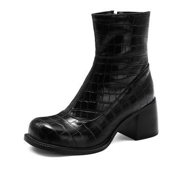 Fake Leather Pattern Ankle Boots Women Autumn Winter High Square Heel Lady Shoes G301 Woman Black Square Toe Fashion Short Boot
Fake Leather Pattern Ankle Boots Women Autumn Winter High Square Heel Lady Shoes G301 Woman Black Square Toe Fashion Short Boot