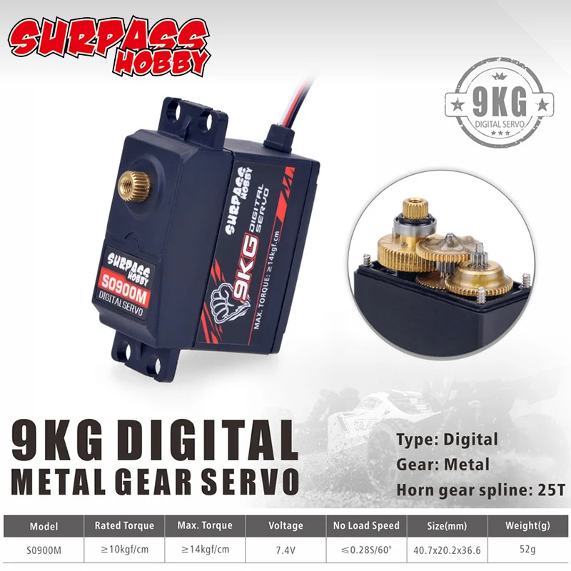 SURPASS Hobby Digital Servo S0900M 9KG Metal Gear Servo for 1/8 1/10 Scale RC Car Helicopter Boat Duct Plane RC Airplane Robot
SURPASS Hobby Digital Servo S0900M 9KG Metal Gear Servo for 1/8 1/10 Scale RC Car Helicopter Boat Duct Plane RC Airplane Robot