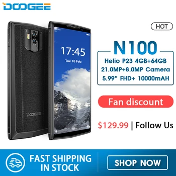 DOOGEE N100 Mobilephone 10000mAh Battery Fingerprint 5.9inch FHD+ Display 21MP Camera MT6763 Octa Core 4GB 64GB Cellphone 4G-LTE
DOOGEE N100 Mobilephone 10000mAh Battery Fingerprint 5.9inch FHD+ Display 21MP Camera MT6763 Octa Core 4GB 64GB Cellphone 4G-LTE