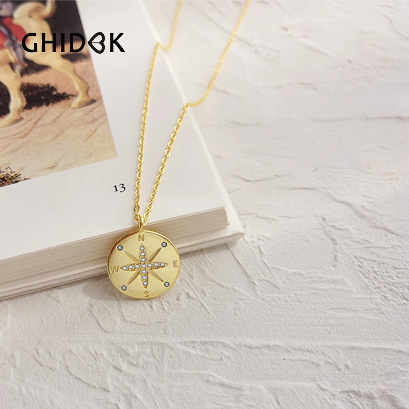 GHIDBK S925 Silver Cubic Zirconia Compass Necklaces Gold Simple Coin Disc CZ Pendant Chokers Minimalist Nautical Sailor Necklace
GHIDBK S925 Silver Cubic Zirconia Compass Necklaces Gold Simple Coin Disc CZ Pendant Chokers Minimalist Nautical Sailor Necklace