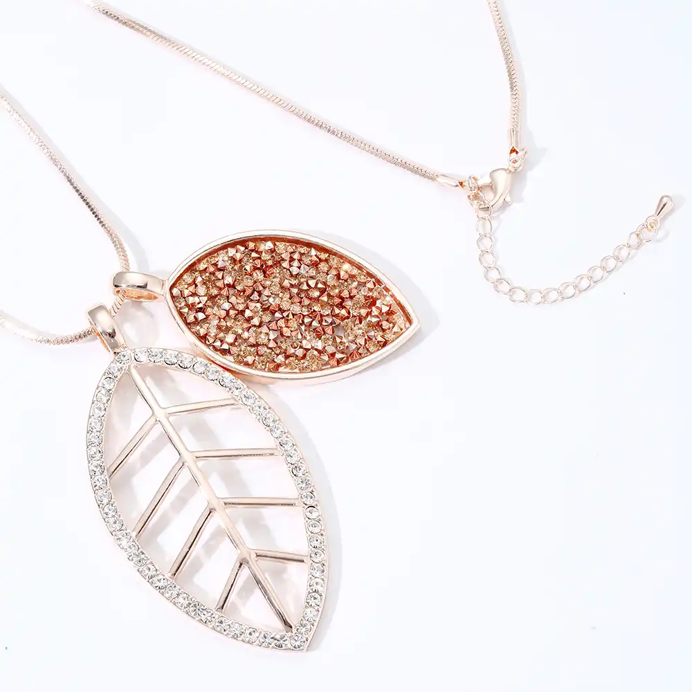 new big crystal leaves pendant necklace for women