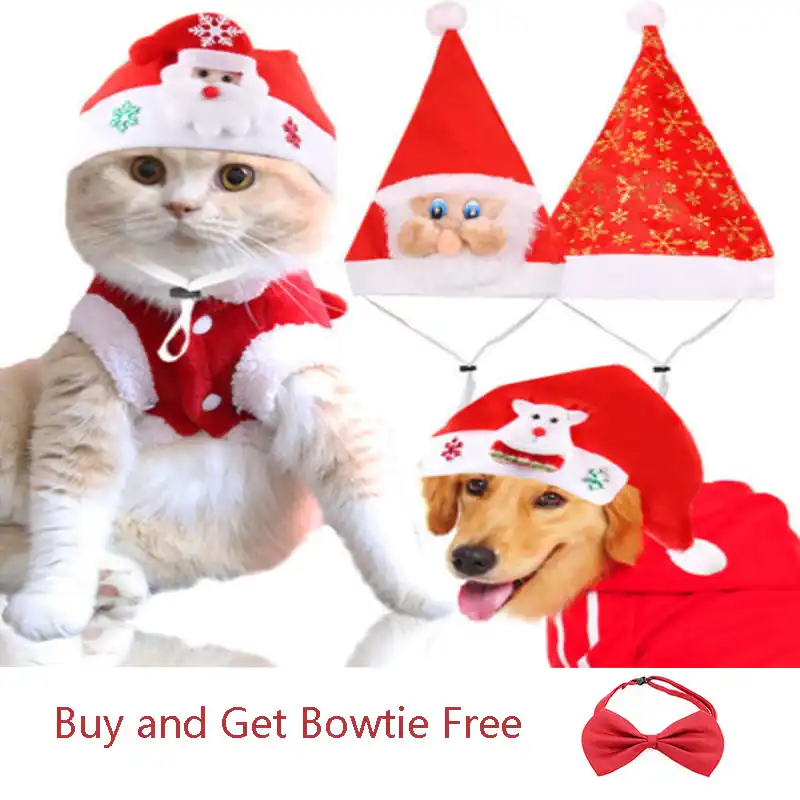 cat dog santa claus hat with bow tie christmas xmas new year cap