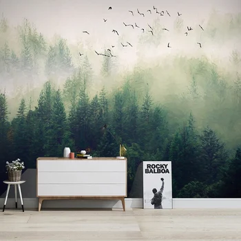 

Custom 3D Mural Wallpaper Chinese Style Hand Painted Clouds Pine Forest Flying Birds Wall Painting Living Roon TV Sofa Wallpaper