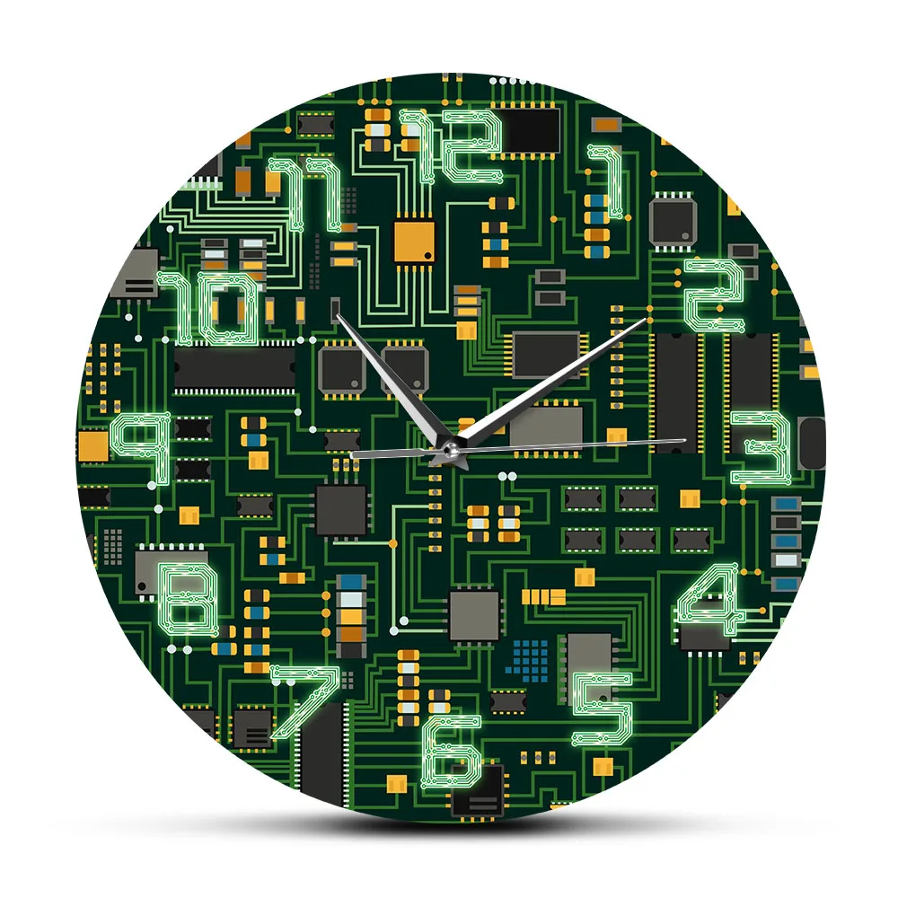 Computer Electronic Chip Circuit Board Geeky Wall Clock Green PC Circuit Board Print Art Wall Watch Engineer Gift Office Decor
Computer Electronic Chip Circuit Board Geeky Wall Clock Green PC Circuit Board Print Art Wall Watch Engineer Gift Office Decor
