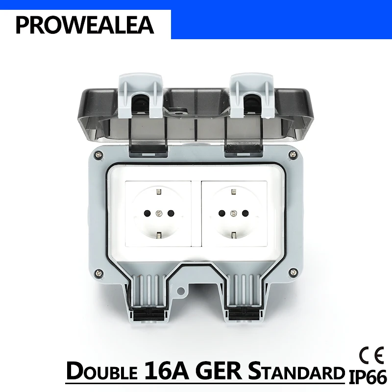 Weatherproof Socket IP66 Double 16A GER Standard German Waterproof Socket Outdoor Wall Power Socket Electrical Outlet Grounded
Weatherproof Socket IP66 Double 16A GER Standard German Waterproof Socket Outdoor Wall Power Socket Electrical Outlet Grounded
