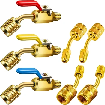 Air Conditioning Refrigerant Angle Compact Ball Valve, 3 Angle Ball Valves and 4 Useful Adapters, SAE for R410A R134A R12 R22 AC
Air Conditioning Refrigerant Angle Compact Ball Valve, 3 Angle Ball Valves and 4 Useful Adapters, SAE for R410A R134A R12 R22 AC