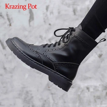 Krazing pot british school genuine leather carving large size round toe thick med heel lace up recommend maiden ankle boots L17
Krazing pot british school genuine leather carving large size round toe thick med heel lace up recommend maiden ankle boots L17