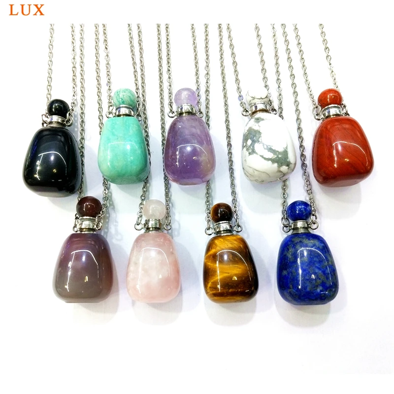 natural columnar gems stone Perfume Bottle Pendant Amethysts rose quartzs lapis Essential Oil Diffuser silver plated Necklace 
natural columnar gems stone Perfume Bottle Pendant Amethysts rose quartzs lapis Essential Oil Diffuser silver plated Necklace