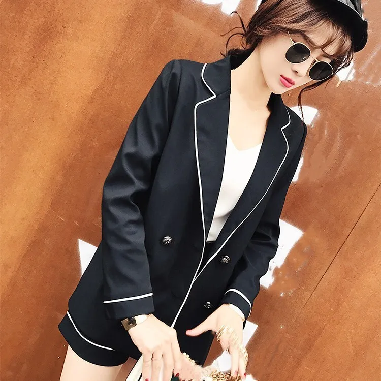 Spring Zippers Short Pant Two Piece Sets Women Double Breasted Office Outfits Casual Notched Collar Black Suits
Spring Zippers Short Pant Two Piece Sets Women Double Breasted Office Outfits Casual Notched Collar Black Suits