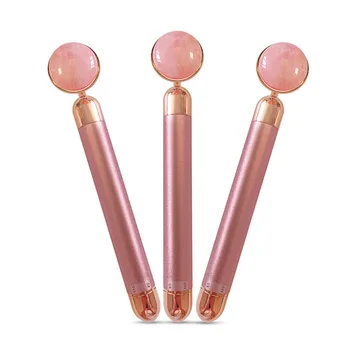 

Gold Beauty Bar Vibration Facial Roller Electric Massager with Jade Head Anti-wrinkle Skin Tightening Rose Quartz Face Massage