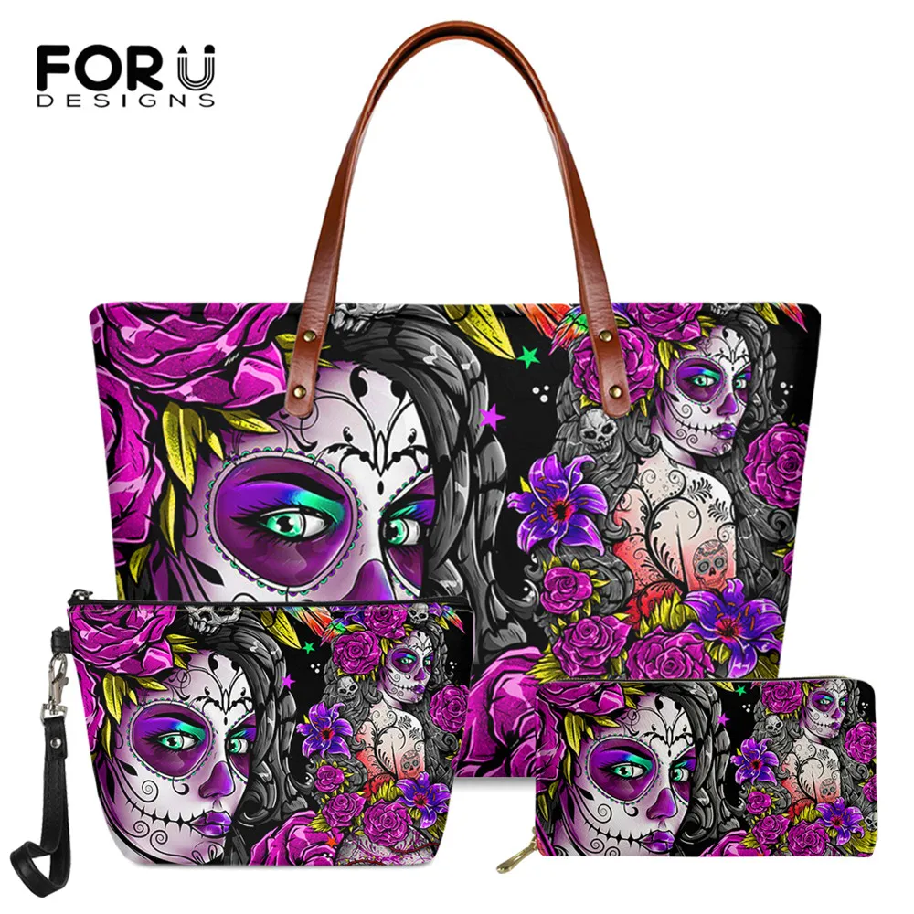 FORUDESIGNS Sugar Skull Girls and Rose Printed Ladies Fashion Shoulder Bags With Zipper Wallet Large Capacity Cosmetic Bags
FORUDESIGNS Sugar Skull Girls and Rose Printed Ladies Fashion Shoulder Bags With Zipper Wallet Large Capacity Cosmetic Bags