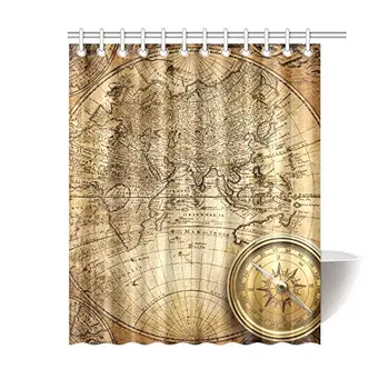 Nautical Old Compass and Rope On Vintage World Map Decor Waterproof Polyester Bathroom Shower Curtain Bath with Hooks, 60(Wide)
Nautical Old Compass and Rope On Vintage World Map Decor Waterproof Polyester Bathroom Shower Curtain Bath with Hooks, 60(Wide)