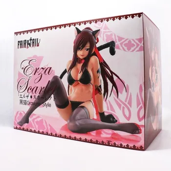Anime Fairy Tail Elza Scarlet Kimono Cat Sitting Sexy Swimsuit Ver. PVC Figure Fighter Collectible Model 15cm