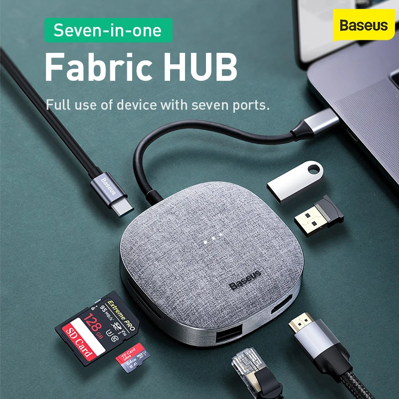 Baseus 7 in 1 Type-C HUB 3.0 Adapter Type C HUB to HDMI RJ45 Multi USB for Macbook pro HUB USB C Splitter Laptop Accessories
Baseus 7 in 1 Type-C HUB 3.0 Adapter Type C HUB to HDMI RJ45 Multi USB for Macbook pro HUB USB C Splitter Laptop Accessories