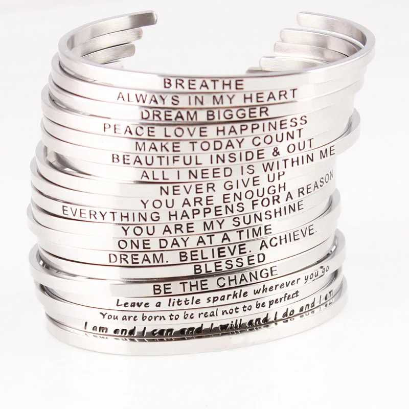 Dropship Stainless Steel Bangle Engraved Positive Inspirational Quote Hand Stamped Cuff Mantra Bracelets For Men Women
Dropship Stainless Steel Bangle Engraved Positive Inspirational Quote Hand Stamped Cuff Mantra Bracelets For Men Women