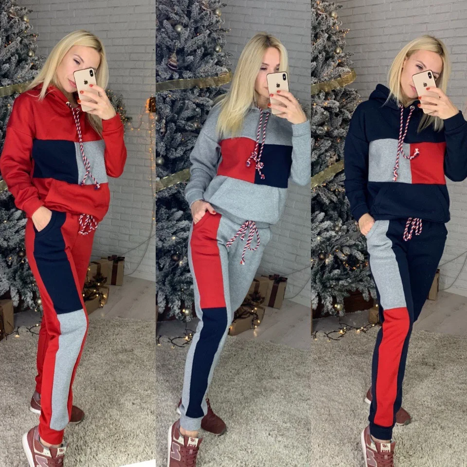 New autumn and winter casual sports suit for women multi-color patchwork hoodie with cap collar and head cover + trousers 2 sets
New autumn and winter casual sports suit for women multi-color patchwork hoodie with cap collar and head cover + trousers 2 sets