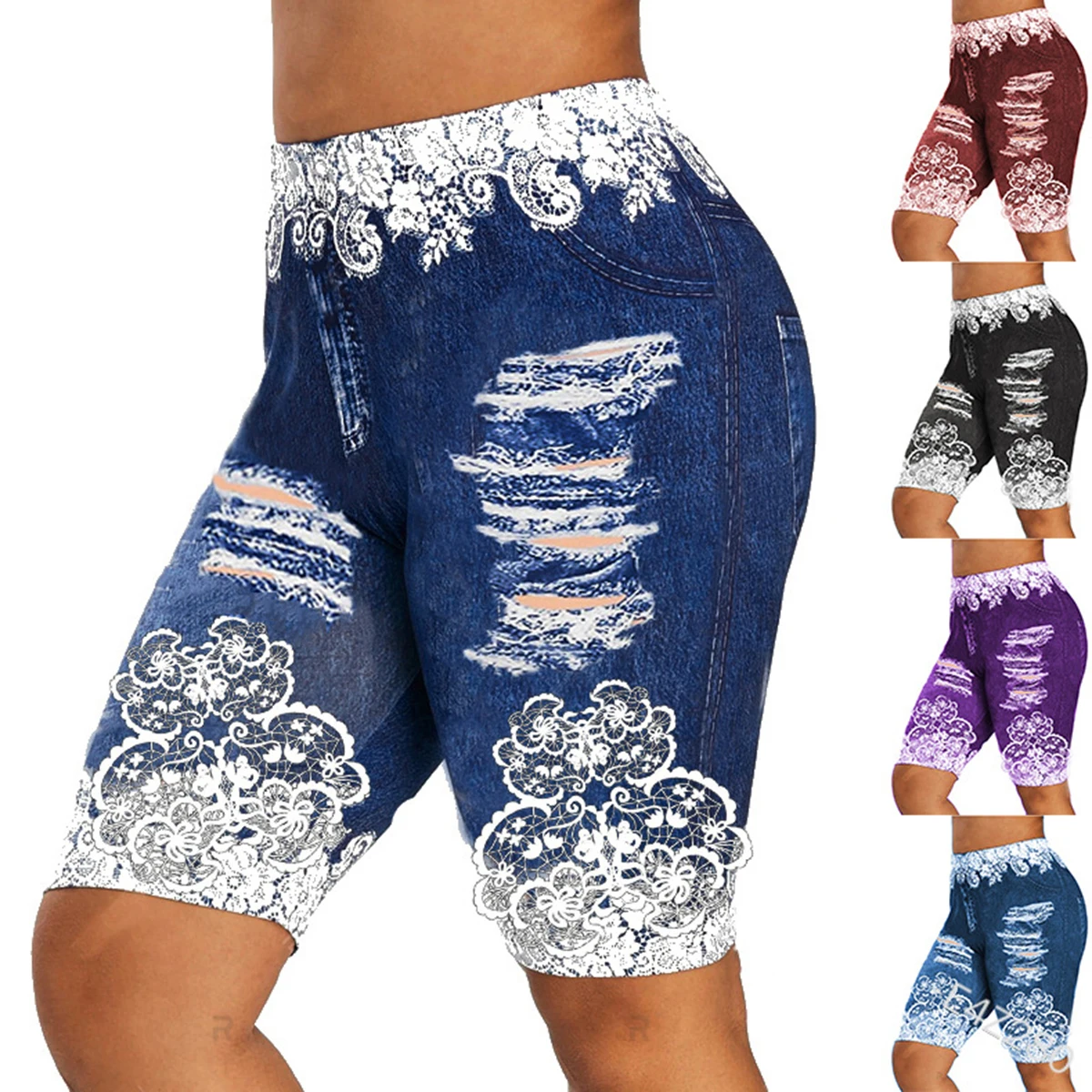 AA Women's Shorts Floral Pattern Trousers High Waist Printed Casual Tight Breathable Clothes Imitation Denim Hole Shorts 
AA Women's Shorts Floral Pattern Trousers High Waist Printed Casual Tight Breathable Clothes Imitation Denim Hole Shorts