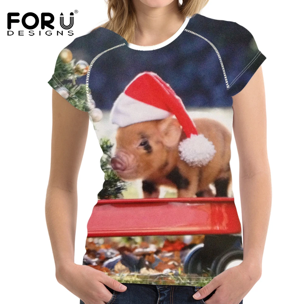 Рождественская футболка забавная с 3D принтом свиньи летняя повседневная одежда