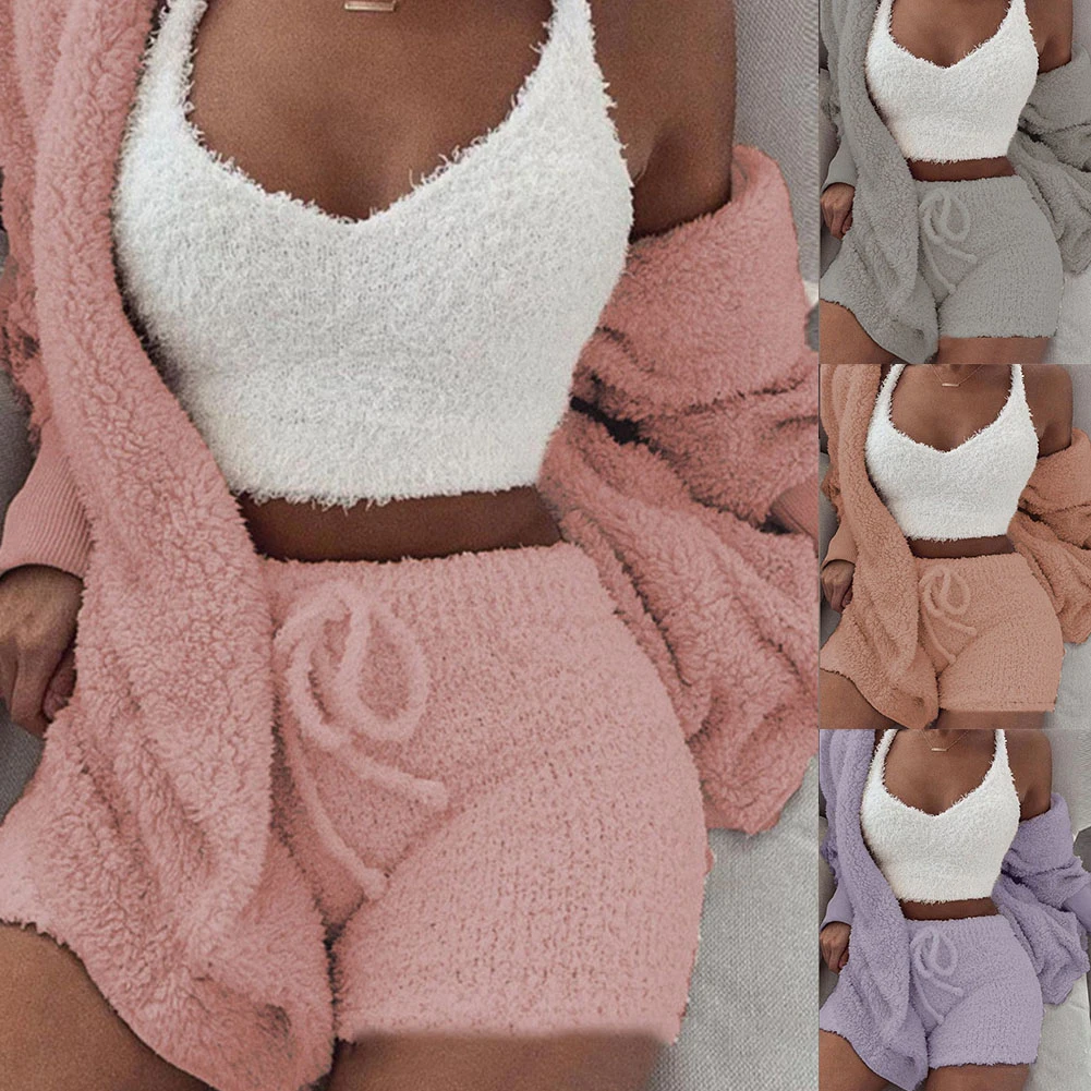 HOT SALES!!!! 3Pcs/Set Sports Suit Women Autumn Plush Sexy Crop Top Long Sleeve Coat Drawstring Shorts Suit Crop Top+Coat+Shorts 
HOT SALES!!!! 3Pcs/Set Sports Suit Women Autumn Plush Sexy Crop Top Long Sleeve Coat Drawstring Shorts Suit Crop Top+Coat+Shorts