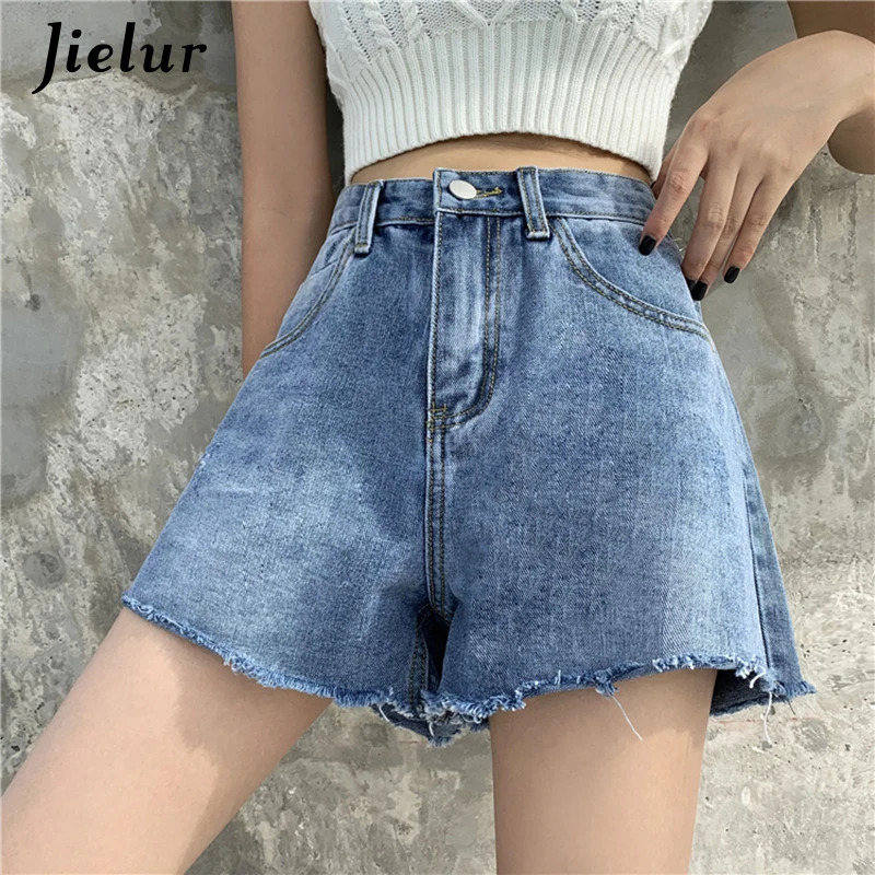 Шорты Jielur женские джинсовые с завышенной талией свободные однотонные штаны из