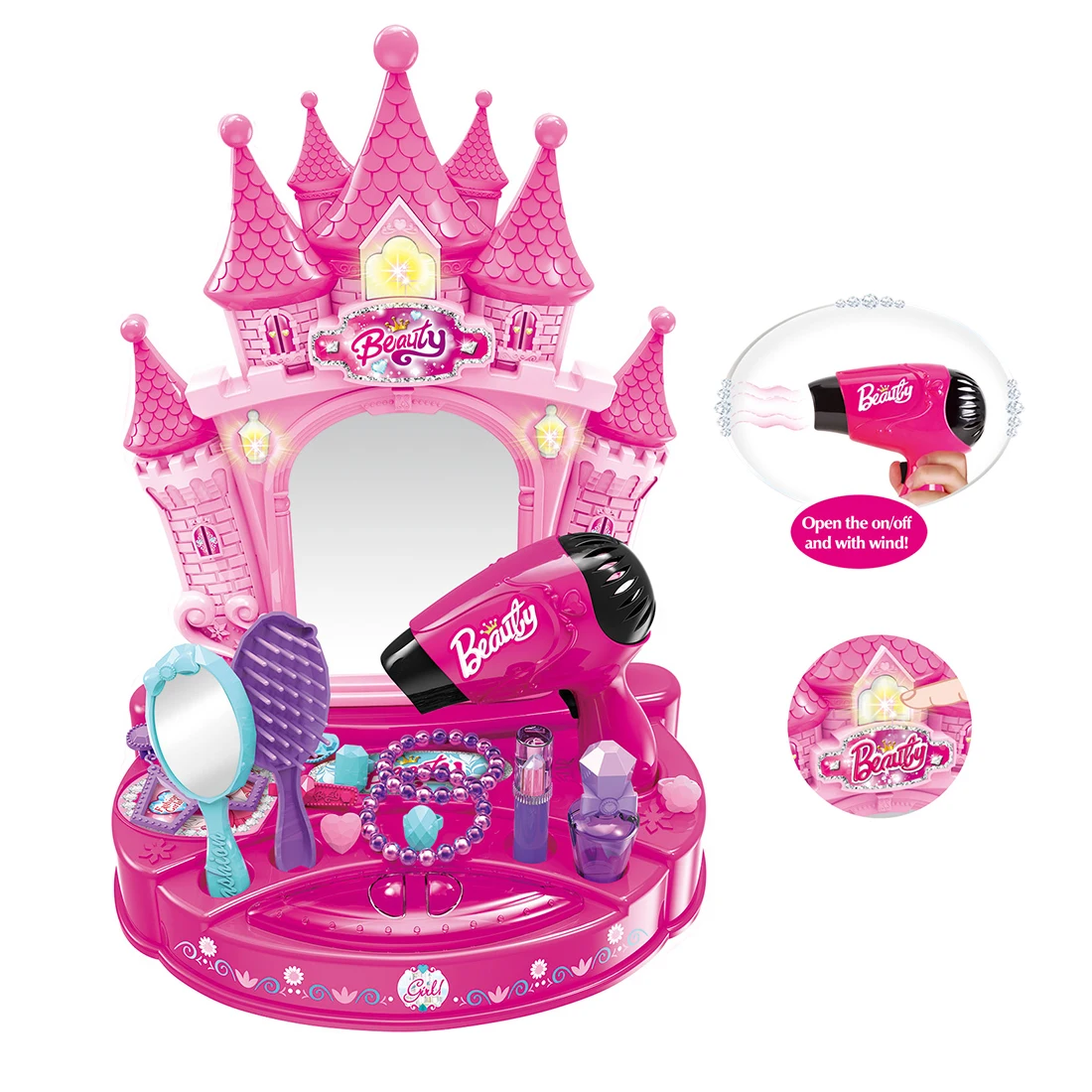 15Pcs Children Pretend Play Fantasy Castle Dressing Table Toy with Light and Sound - Pink
15Pcs Children Pretend Play Fantasy Castle Dressing Table Toy with Light and Sound - Pink
