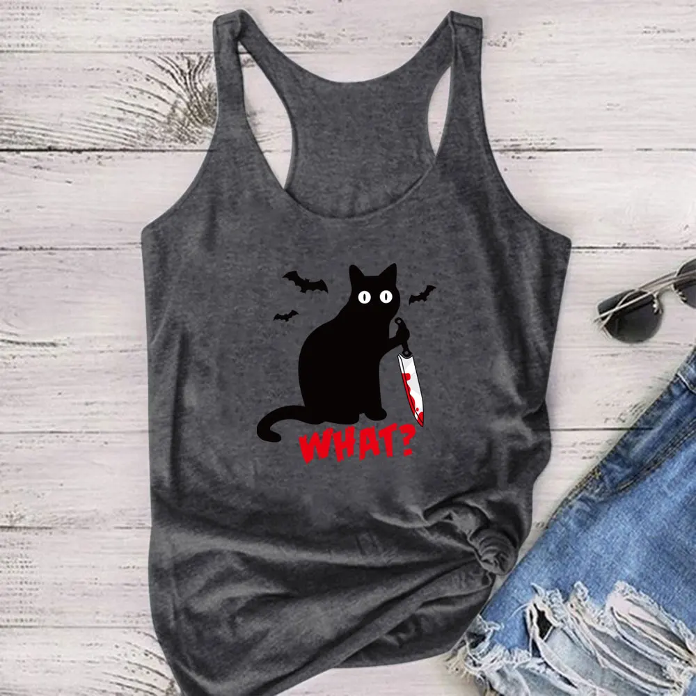 Funny Women Tank Top Cat Knife What Printed JKP4756