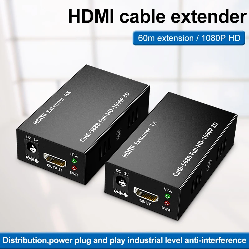 60 м HD 1080P HDMI удлинитель RJ45 1x1 сплиттер отправитель и приемник кабель с Cat6 ethernet для