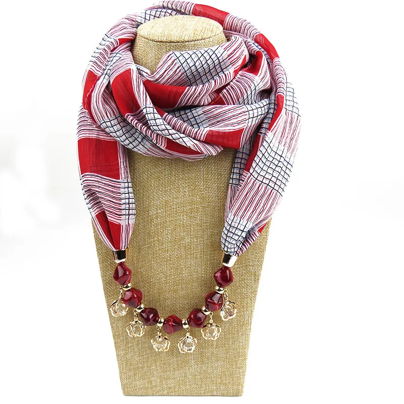 

Natural stone metal pendant Ethnic necklace drop gem tassel scarf shawl fall/winter women scarf chiffon printed pendant scarf