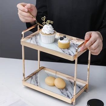 Luxury Tempered Glass Marble Double-layer Cosmetic Storage Rack Modern Home Bathroom Metal Jewelry Teacup Bathroom Supplies Rack
Luxury Tempered Glass Marble Double-layer Cosmetic Storage Rack Modern Home Bathroom Metal Jewelry Teacup Bathroom Supplies Rack