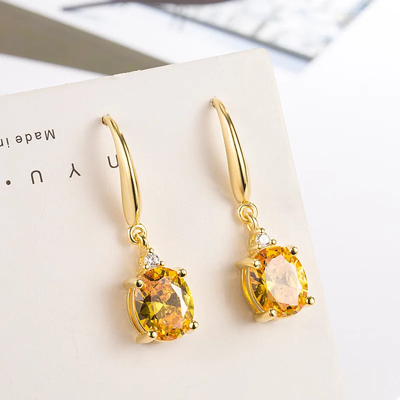 

New Fashion Classic Zirconia Drop Earrings Geometric Yellow Crystal Dangle Earring Stud Charming Earring Piercing Jewelry Gift