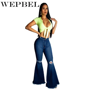 WEPBEL Denim High Waist Flare Jeans for Women Skinny Bell Bottom Jeans Pants Female Wide Leg Hole Jeans 
WEPBEL Denim High Waist Flare Jeans for Women Skinny Bell Bottom Jeans Pants Female Wide Leg Hole Jeans