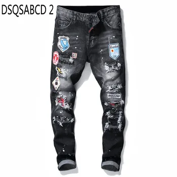 European American Style famous brand Men's slim jeans patchwork straight zipper jeans pants black punk style brand jeans for men 
European American Style famous brand Men's slim jeans patchwork straight zipper jeans pants black punk style brand jeans for men