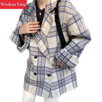 Winter Plaid Coat Women Sheep Wool Wrap Coats Blue Elegant Oversize Korean Clothes Woolen Jackets Plus Size Overcoat Outerwear
Winter Plaid Coat Women Sheep Wool Wrap Coats Blue Elegant Oversize Korean Clothes Woolen Jackets Plus Size Overcoat Outerwear