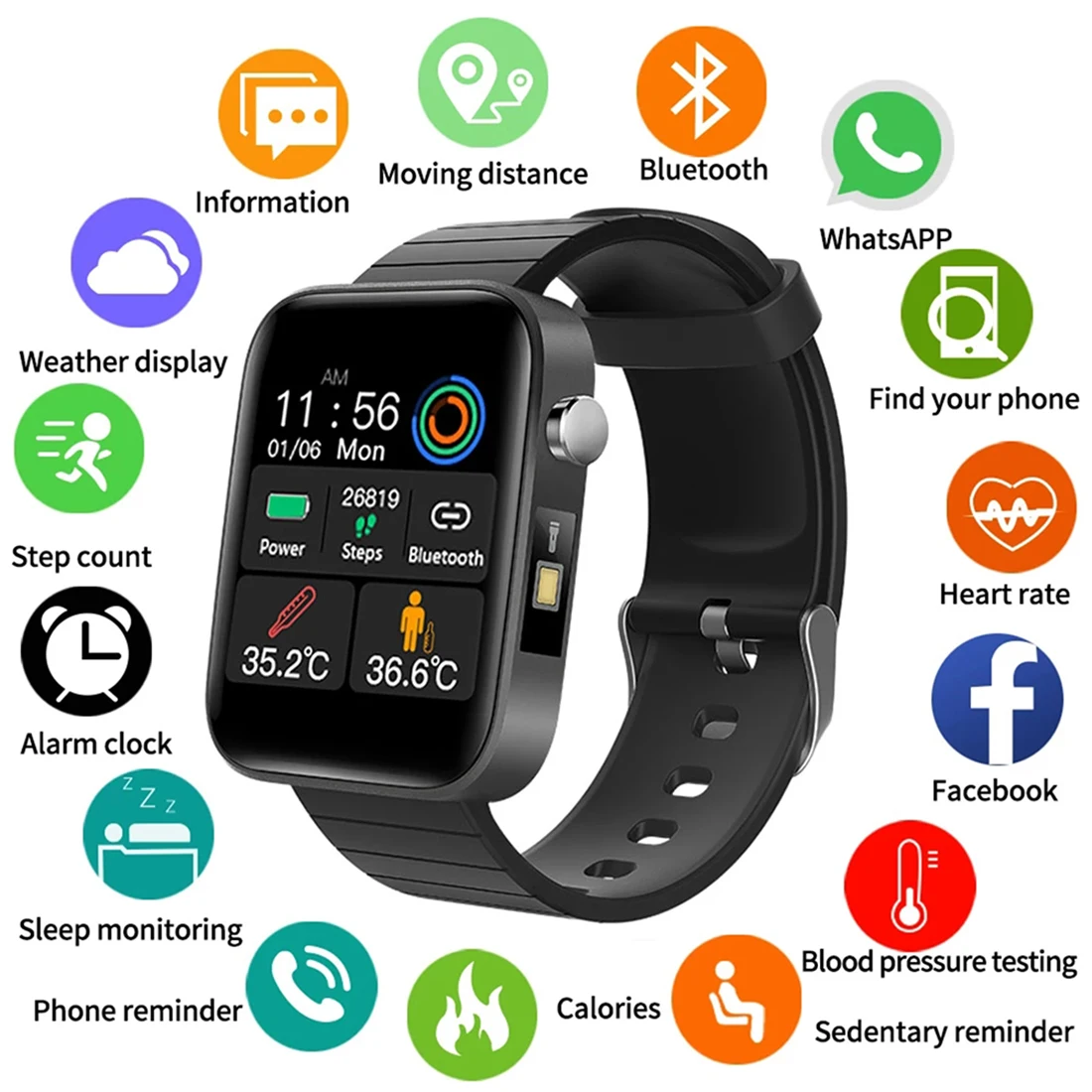 T68 Smart Watch Bluetooth Call Women Fitness Bracelet Heart Rate Monitor Trackers Measurement With Flashlight Men SmartWatch | Электроника