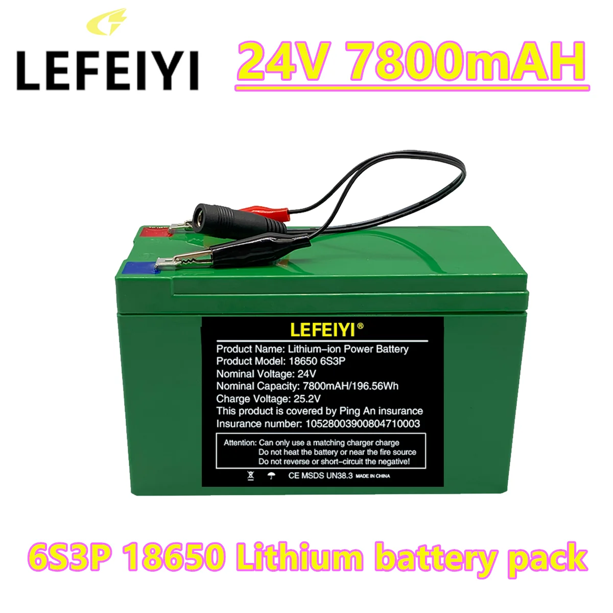 25.2V Lithium Ion 18650 Battery Pack 6S3P 24V 7800mAH, for Sprayers Wheelchair, Electric Vehicle+Charger
25.2V Lithium Ion 18650 Battery Pack 6S3P 24V 7800mAH, for Sprayers Wheelchair, Electric Vehicle+Charger