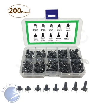 10 value*20pc=200pcs micro touch button switch kit 6X6X4.3/5/6/7/8/9/10/11/12/13mm height Press Switch Box 6*6mm Assortment
10 value*20pc=200pcs micro touch button switch kit 6X6X4.3/5/6/7/8/9/10/11/12/13mm height Press Switch Box 6*6mm Assortment