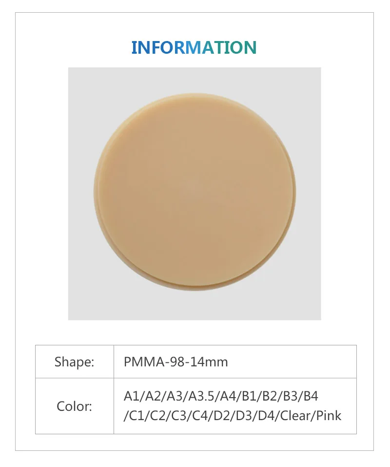 HaHasmile 98x14mm PMMA Block Dental Lab Material PMMA Acrylic Milling Disc Wholesale PMMA Block pmma